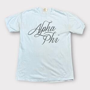 Alpha Phi | Baby Blue Graphic Sorority T-Shirt | Medium